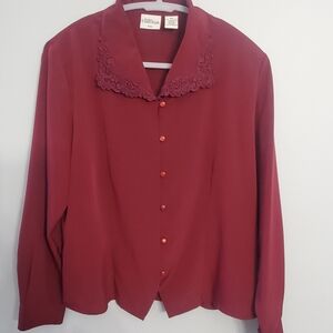 Modern Essentials Woman's Burgundy Blouse Cottagecore Money Office Casual 14P